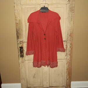 Nic + Zoe Long Sleeve Fringe Shawl Collar Button Knit Cardigan Sweater L (U-11)